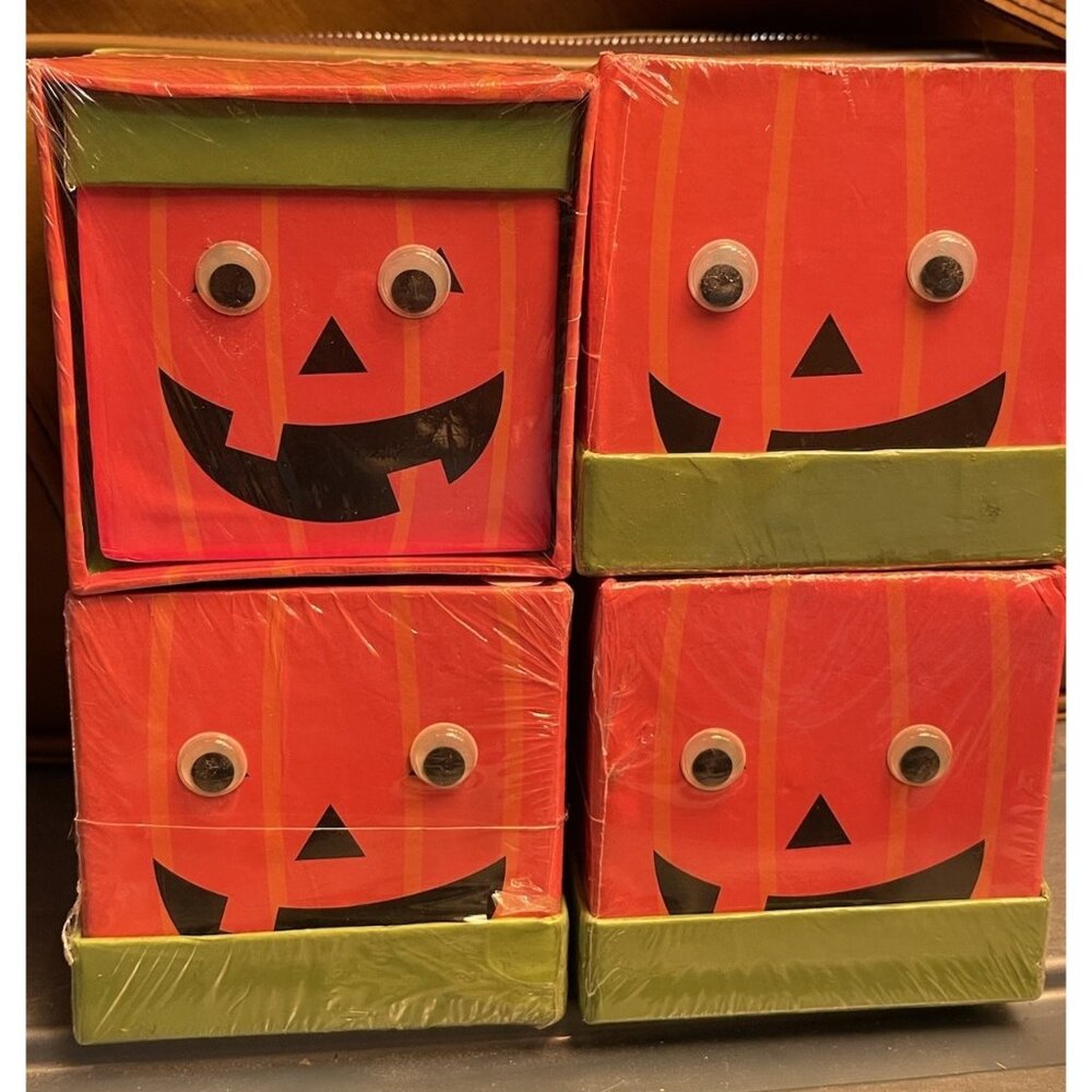 8~Halloween Jack O Lantern Pumpkins Boxes with Moving Eyes W Lids,4 Boxes X 2ea